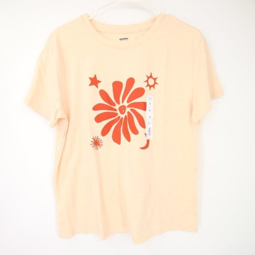 Sonoma Graphic Tee Size M Sun Star Moon Flower Orange New with tags